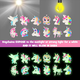 MOVINPE glow-in-dark unicorn keychains glow after light exposure for fun night loot.