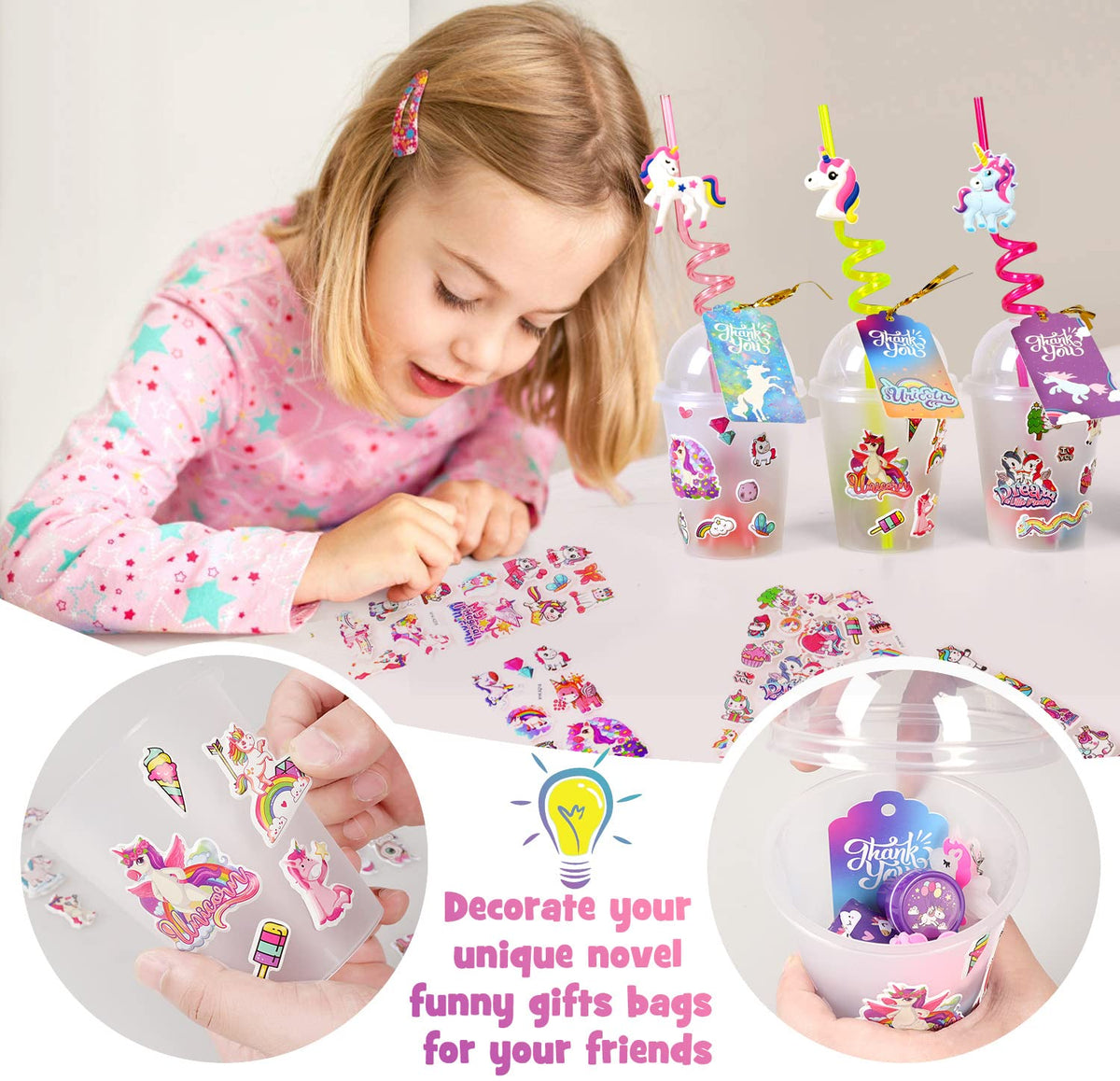MOVINPE unicorn reusable straws in bright colors for eco-friendly sipping.