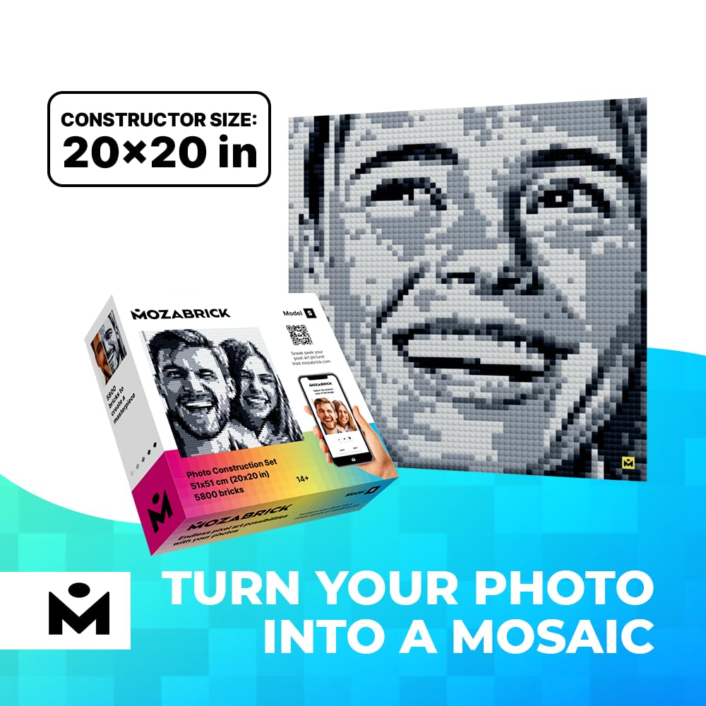 Mozabrick Model S image upload enables turning your photo into a pixel art mosaic.