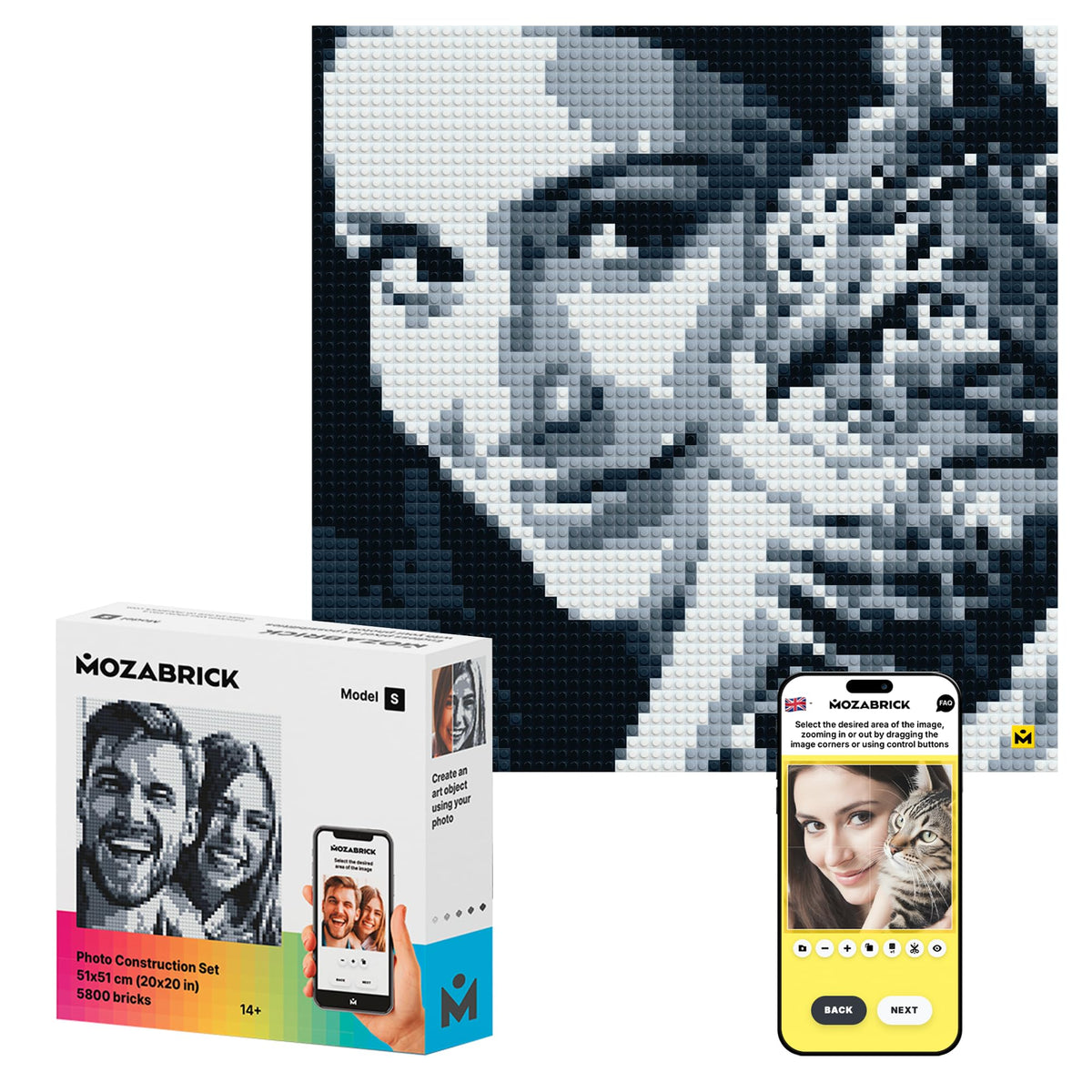 Mozabrick Model S palette setup shows color options for customizing your photo mosaic.