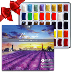 MozArt Supplies premium Japanese watercolor set cover artwork showing vibrant colors.