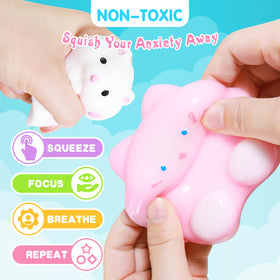 MoZkkiz Taba Squishy Donuts image emphasizes colorful squeezables for desk relief and focus.