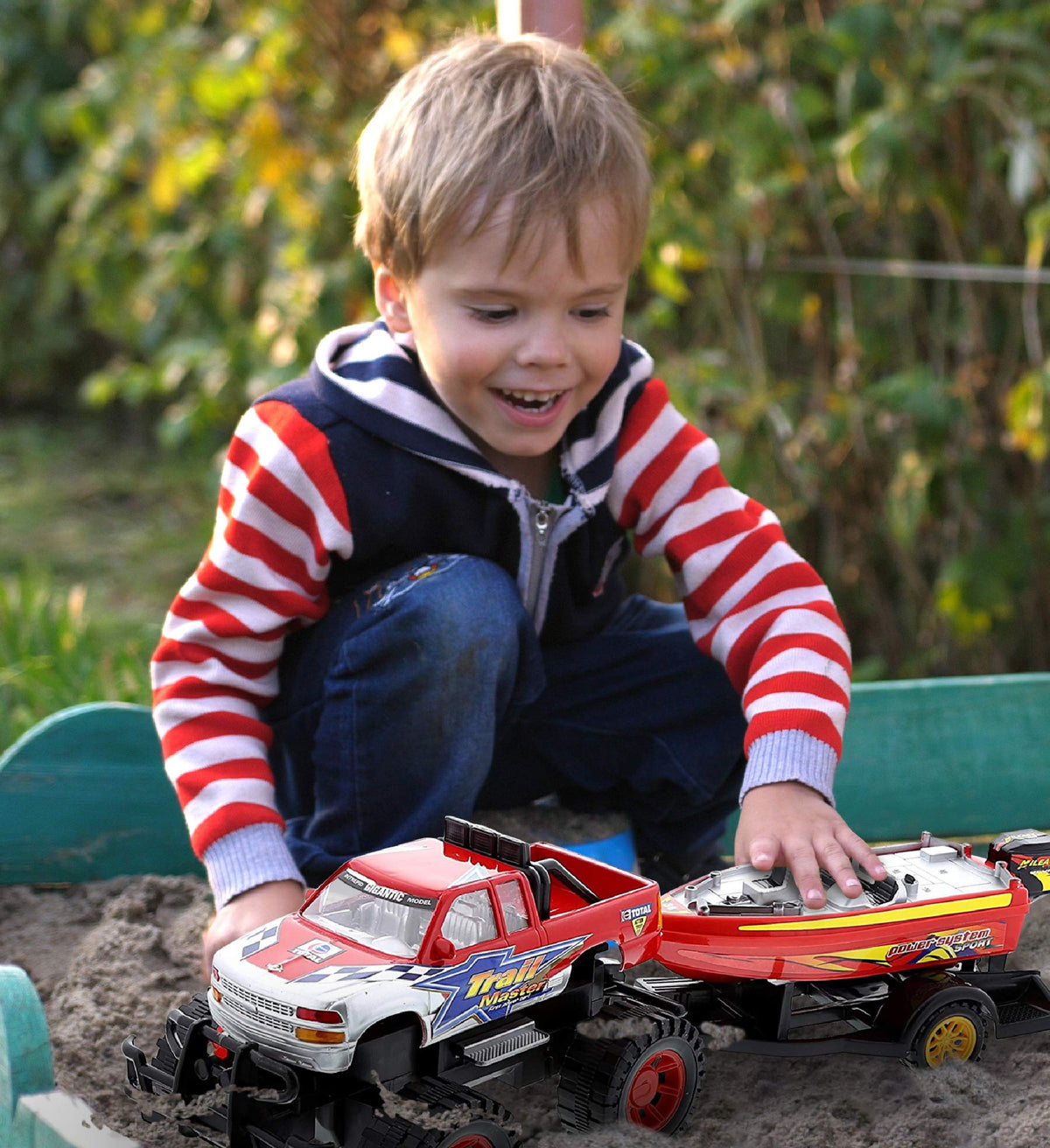 Mozlly red monster truck design suitable for kids age 3 and up.