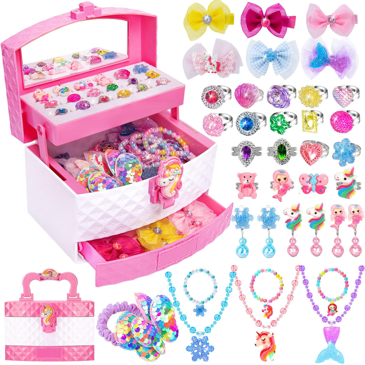 MOZXEBOK jewelry toys box open, showcasing organized storage for easy dress-up sessions.