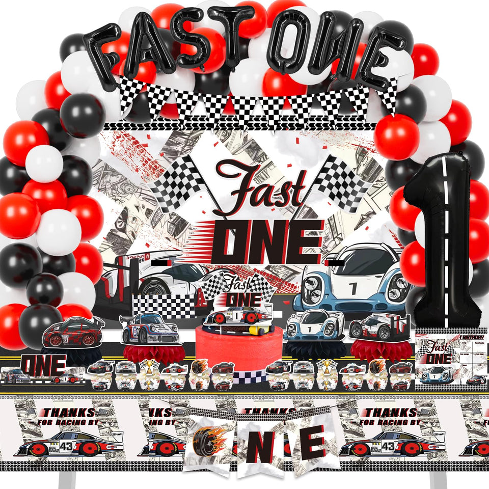 Mpanwen Fast One backdrop for a race car themed birthday party creates photo-ready moments