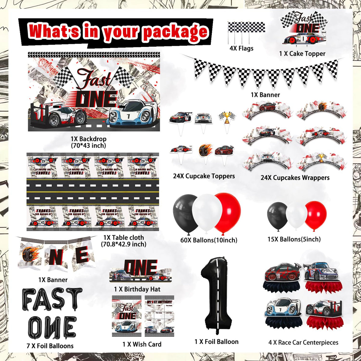 Mpanwen Fast One cupcake toppers featuring race cars for fun party treats