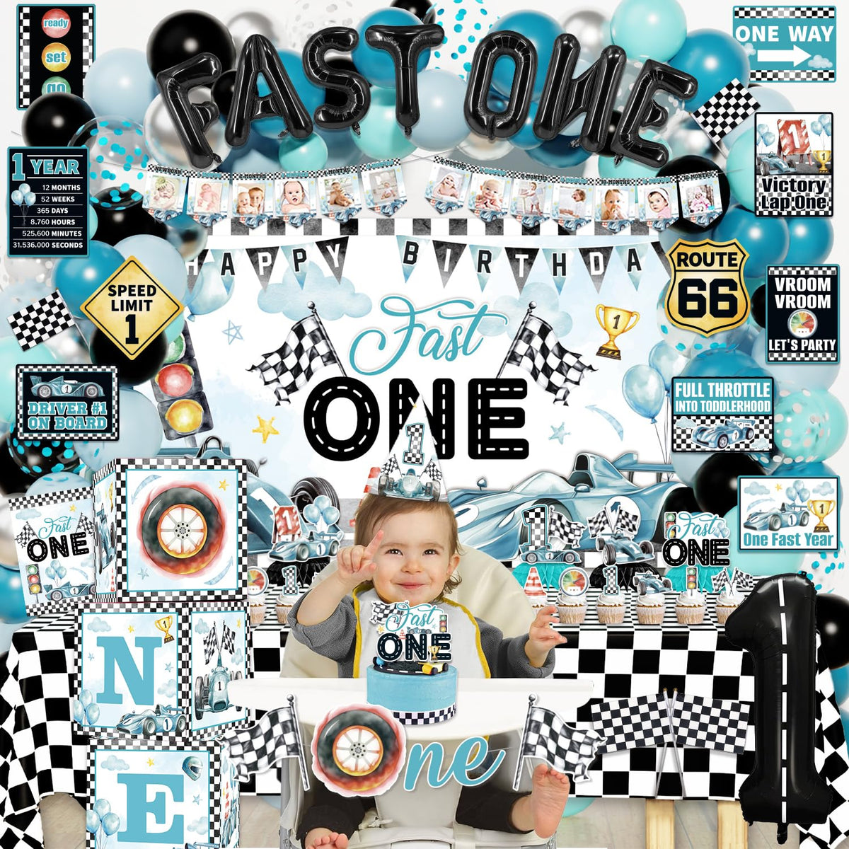 Mpanwen Fast One highchair banner welcomes the birthday star with style.