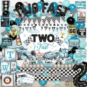Mpanwen Two Fast banner and poster set for race-themed birthday decor
