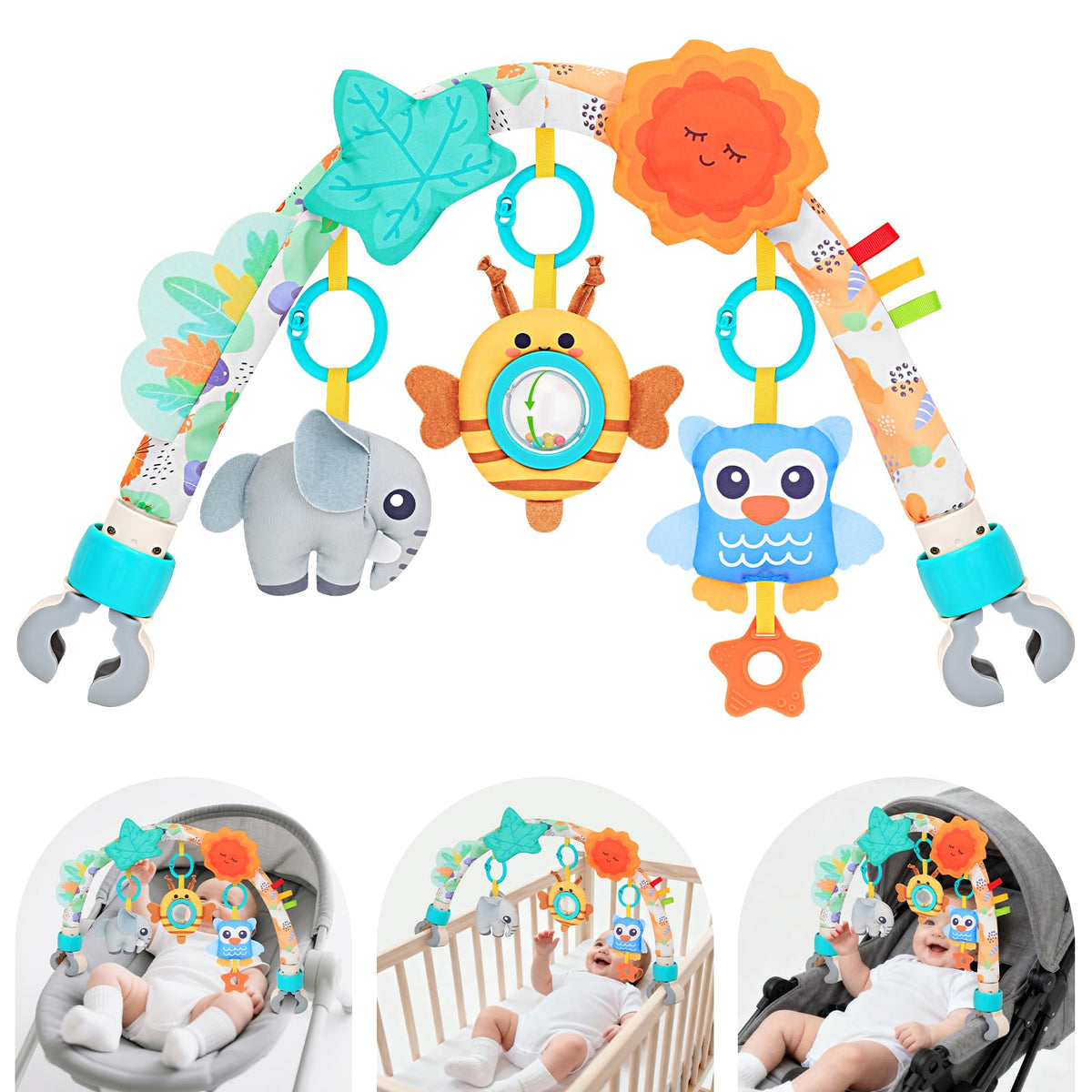 MPQMPQ car seat arch windmill pendant promotes grasping and visual engagement
