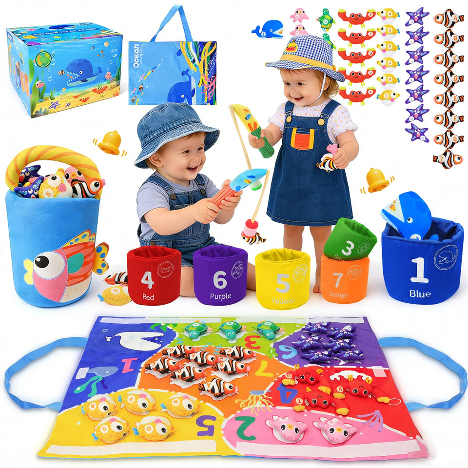 MPQMPQ Montessori fishing game with two poles for collaborative play and learning.