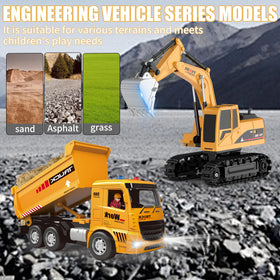 MQDMINI RC dump truck close-up highlighting sturdy build and authentic size