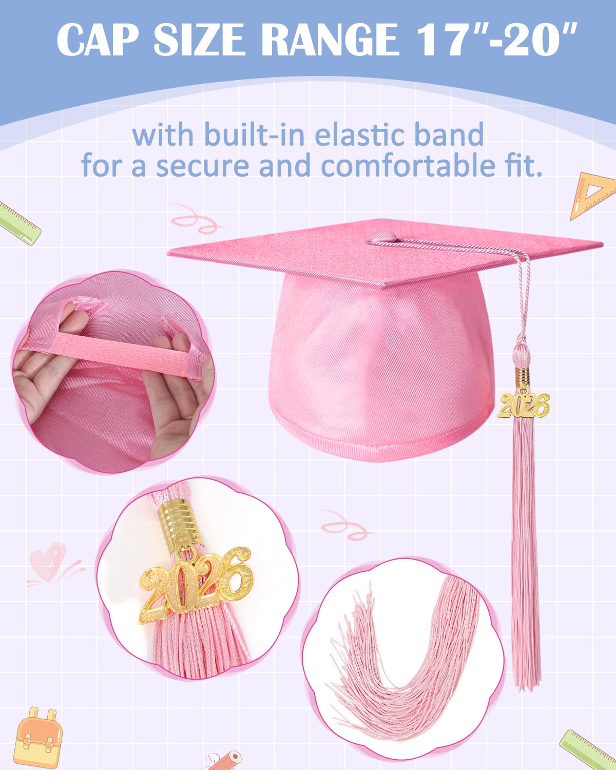 MQJJSM Shiny Kindergarten Gown pink back view showcases full-length shine for formal ceremonies.