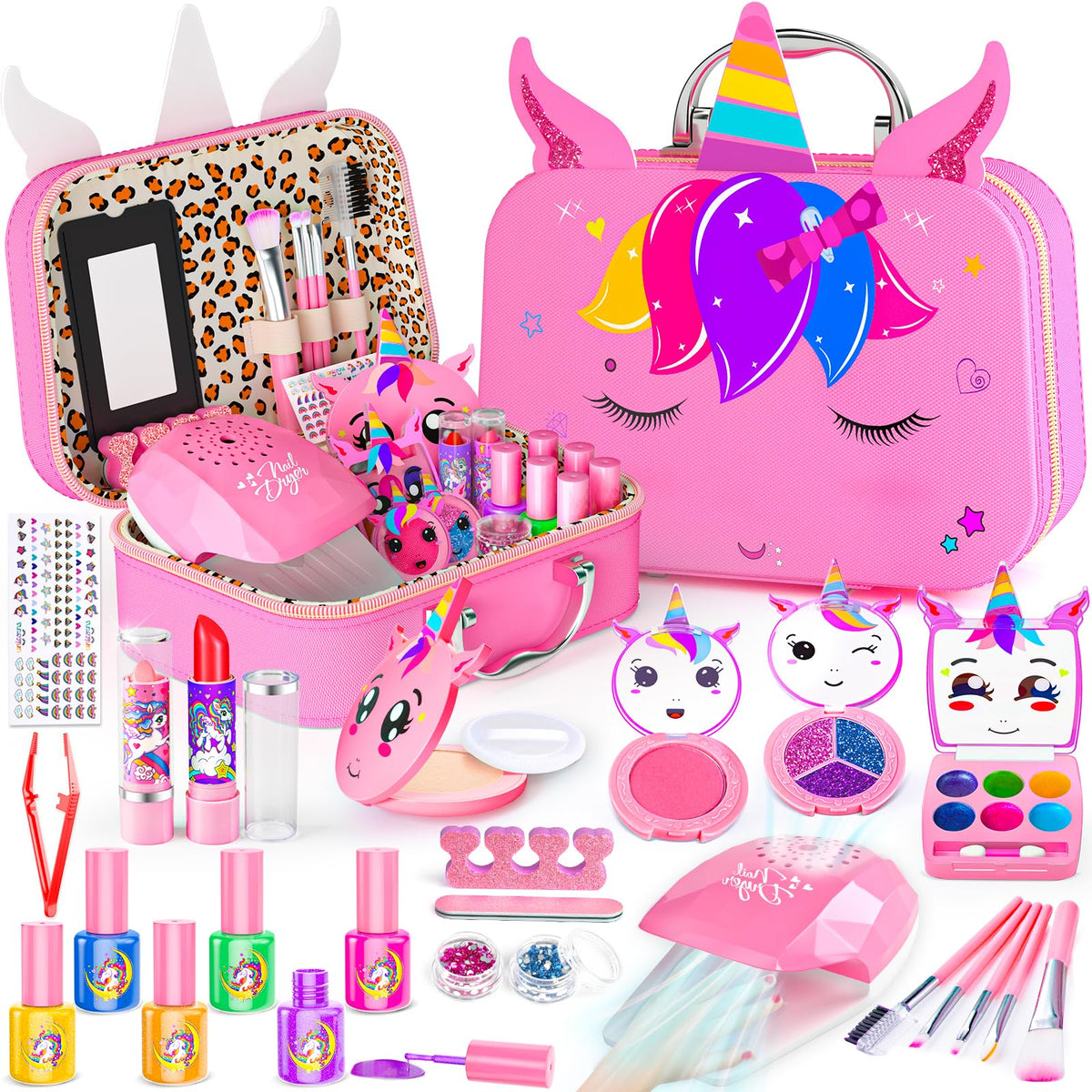 Mqsiuve Kids Makeup Kit pink case for organized, imaginative play.