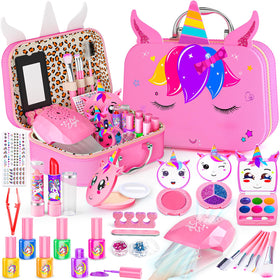 Mqsiuve Kids Makeup Kit pink case for organized, imaginative play.