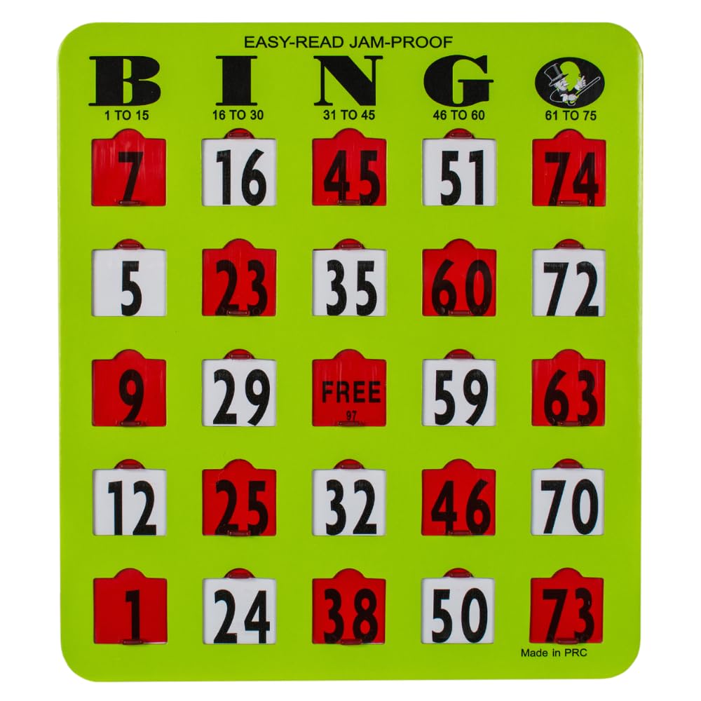MR CHIPS jam-proof bingo card with sliding windows for smooth gameplay.