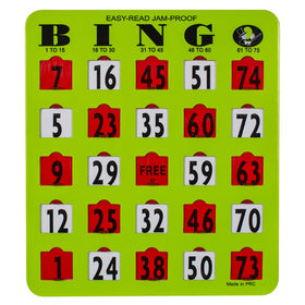 MR CHIPS jam-proof bingo card with sliding windows for smooth gameplay.
