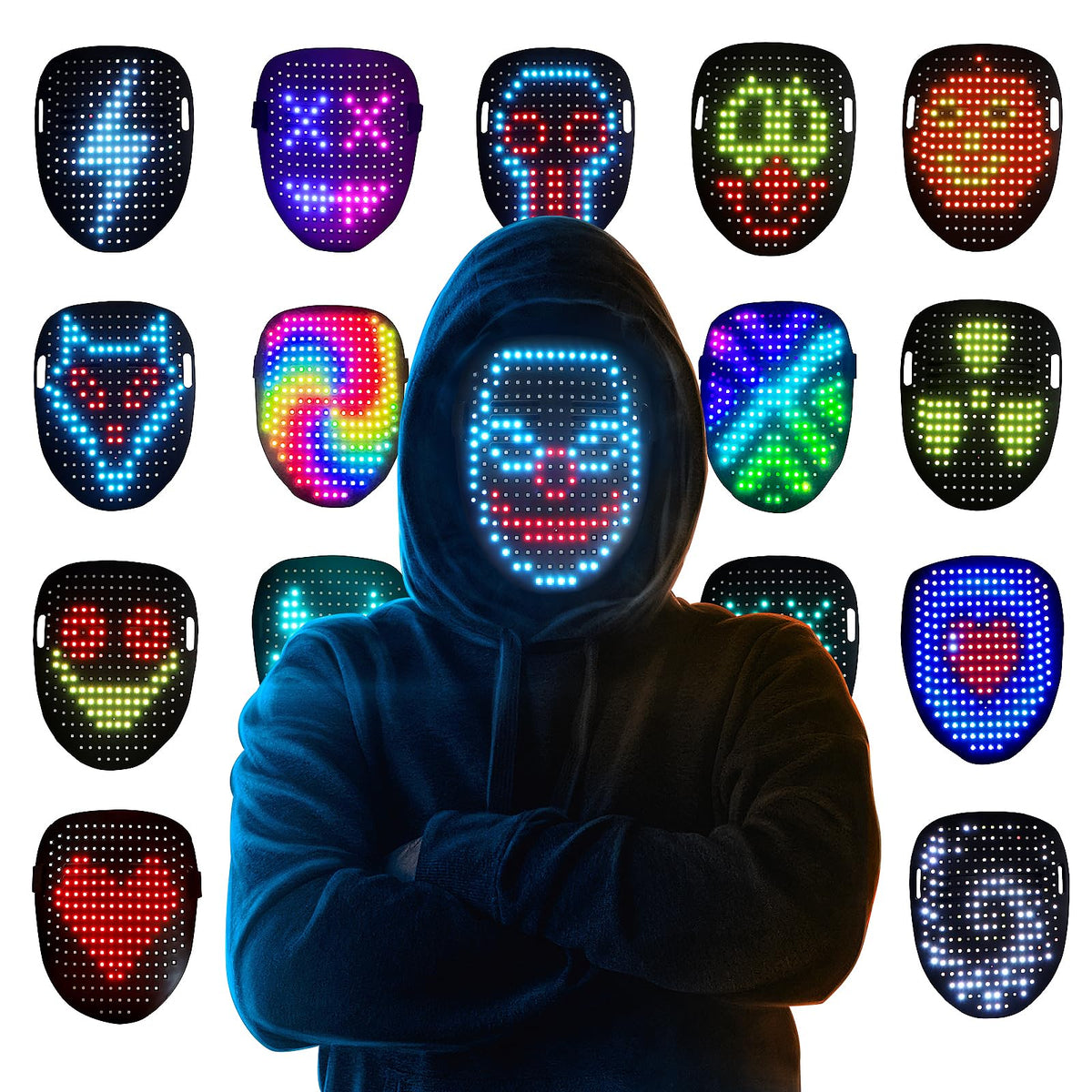 Mr.Pang LED mask with gesture sensing offers interactive light patterns for Halloween cosplay.