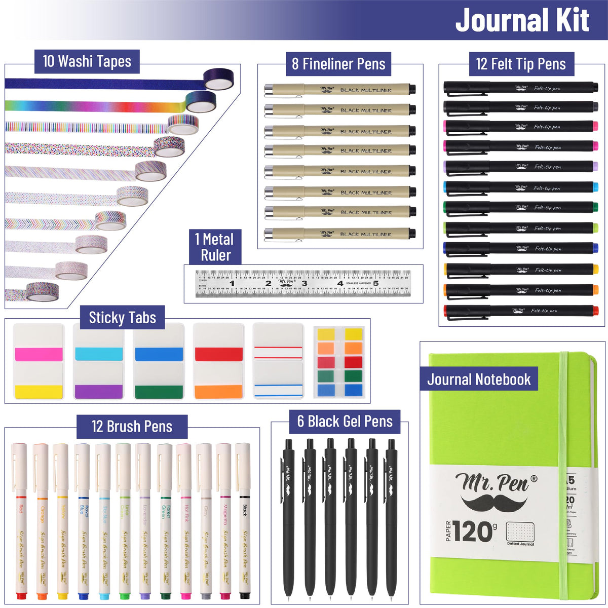 Mr. Pen black multiliner pens for precise, smooth writing in journals
