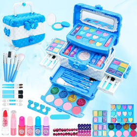 Mrabbitoo Kids Makeup Set carry case keeps cosmetics organized for fun play sessions.
