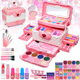 Mrabbitoo kids makeup set in pink carry case encourages imaginative play.