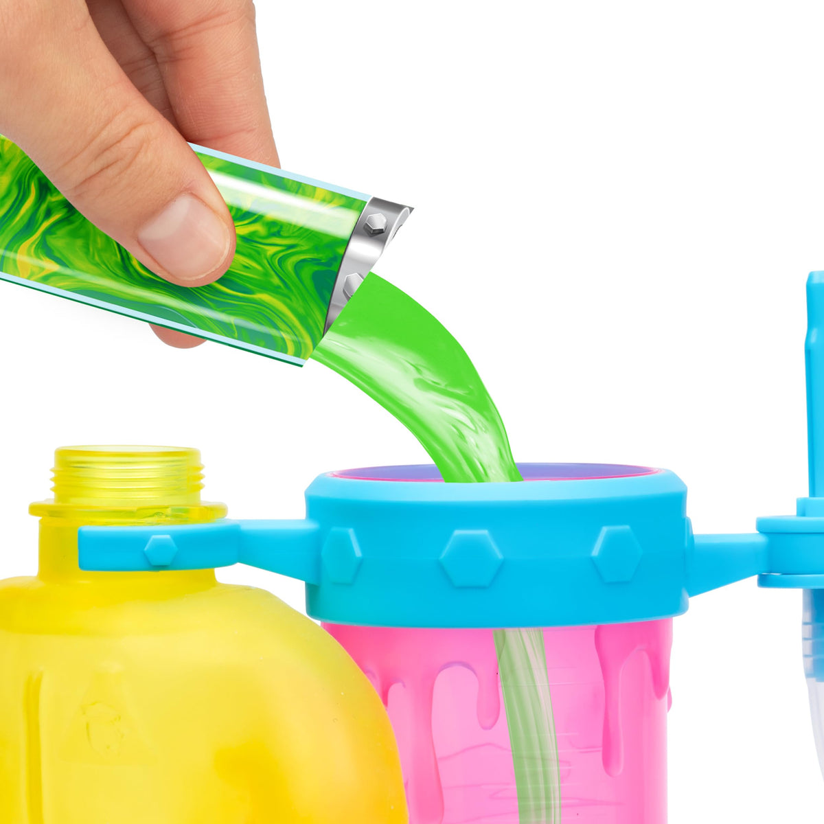 MRBEAST LAB goo fillings with Feastables bars produce colorful swirls during play.