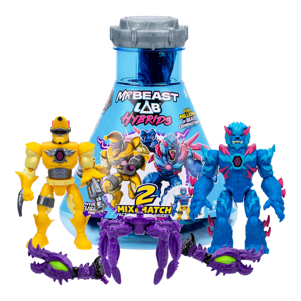 MRBEAST LAB Hybrids vessel opening reveals parts for imaginative play and custom figures.