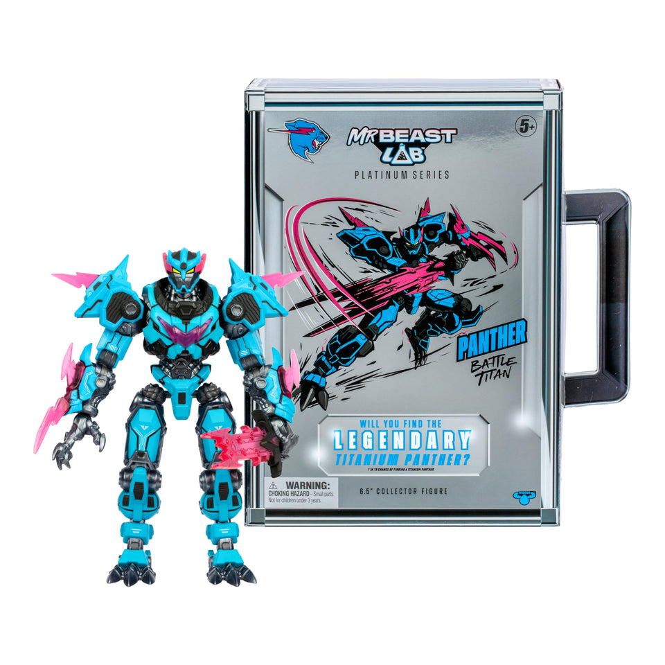 MRBEAST LAB Panther Battle Titan emerges from the briefcase for dramatic display.