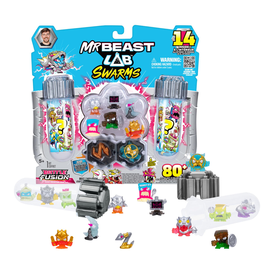 MrBeast Lab Swarms Battle Fusion pack with 14 micro beasts and stickers