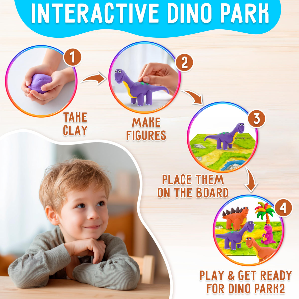 Mr.Klay dinosaur scene board helps kids plan and assemble displays