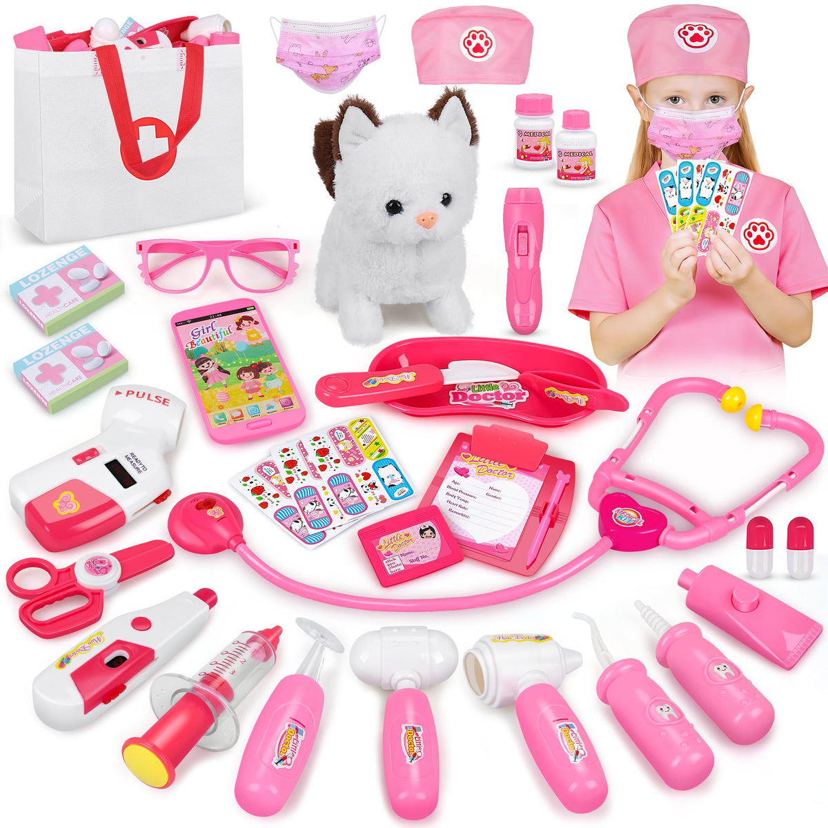 MR.TN 33Pcs Pet Doctor Kit cat toy for imaginative vet play
