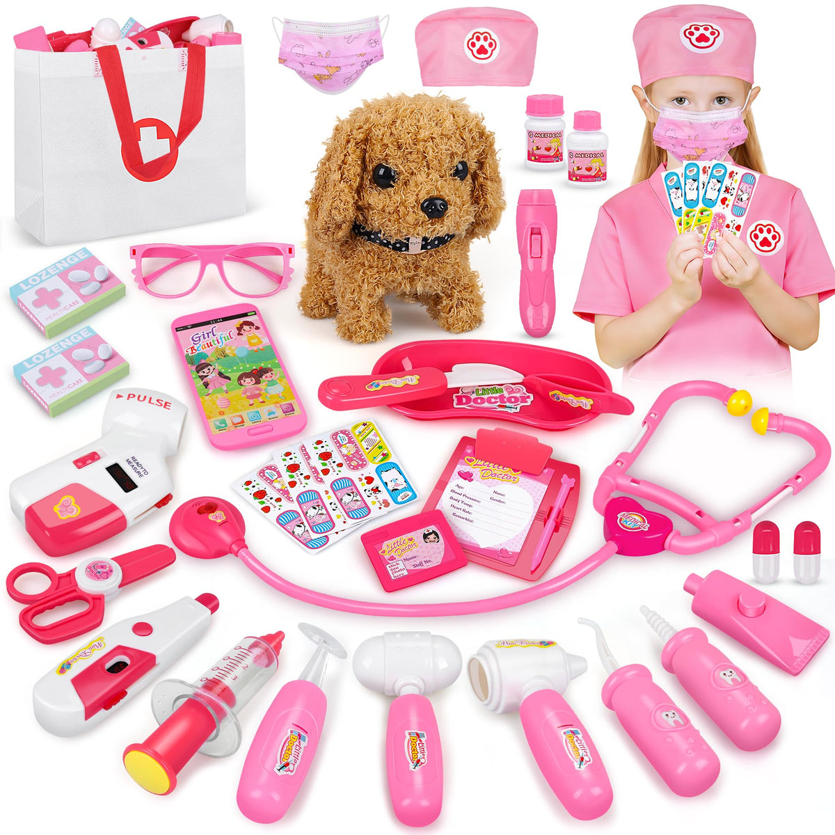 MR.TN 33Pcs Pet Doctor Kit with dog toy inspires imaginative pet care play