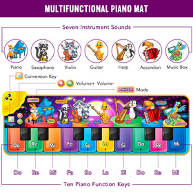 MR.TN Kids musical piano mat showing 25 built-in sounds and melodies.