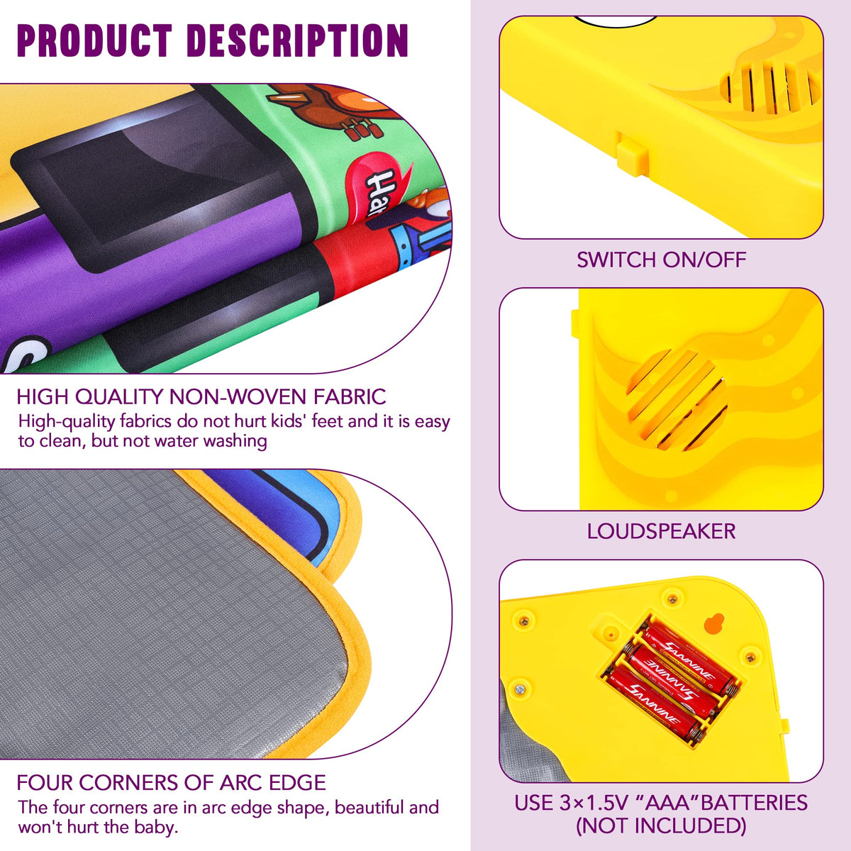 MR.TN Kids musical piano mat spread to reveal a 43x14 inch play area.