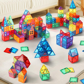 Mruikeny Magnetic Tiles build animal models, fostering shape recognition and imaginative play during quiet afternoons.