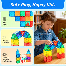 Mruikeny magnetic tiles car and train builds support fine motor planning