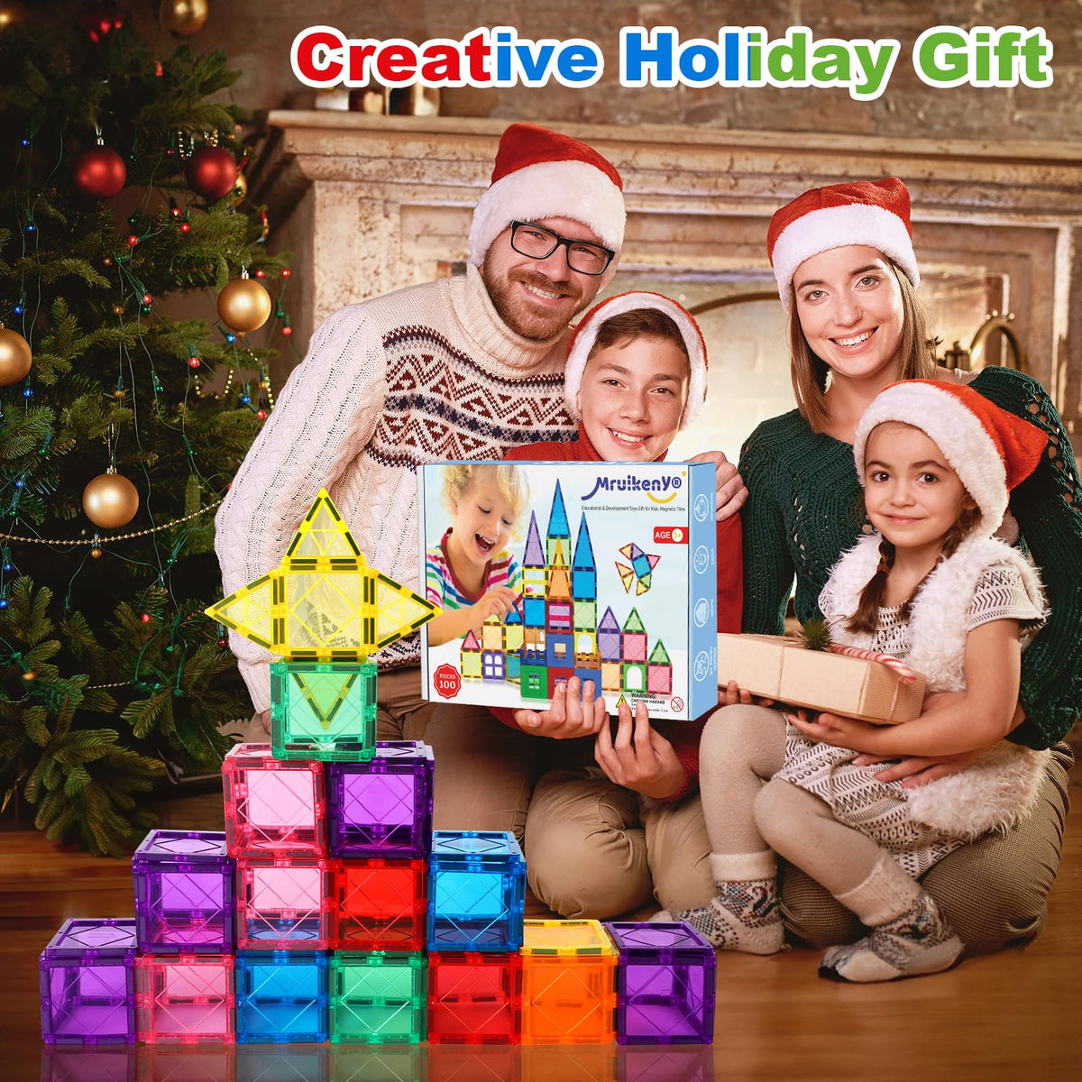Mruikeny Magnetic Tiles form a train, supporting teamwork and collaborative building.