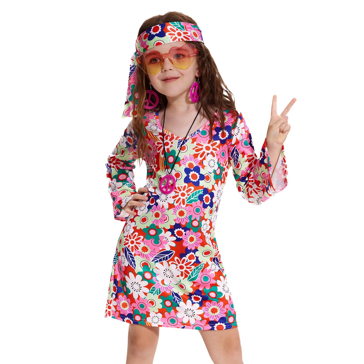 MRYUWB hippie dress in flower power pink for girls ages 5-6, comfortable and stylish.