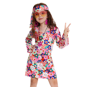 MRYUWB hippie dress in flower power pink for girls ages 5-6, comfortable and stylish.