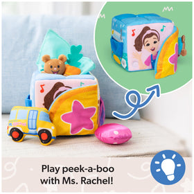 Ms. Rachel Surprise Learning Box plush bus supports imaginative play and object recognition.