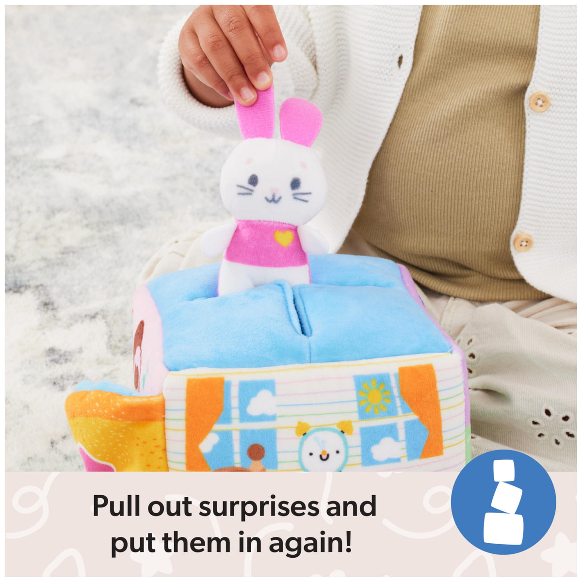 Ms. Rachel Surprise Learning Box plush carrot inspires pretend play and sensory interaction.