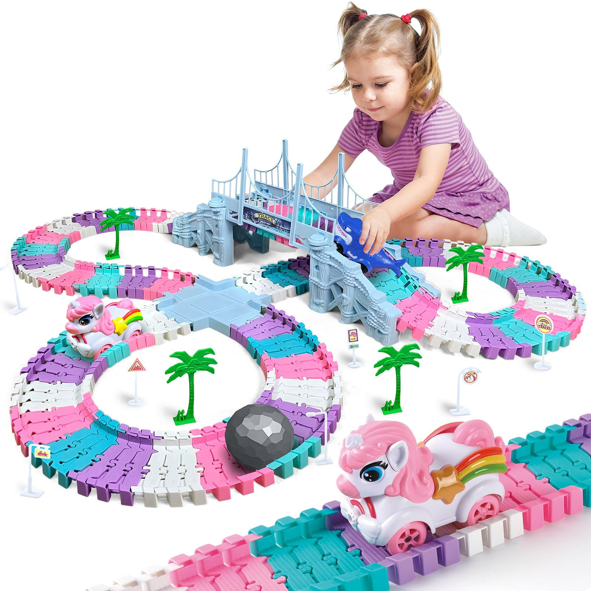 M SANMERSEN 194-piece race car track set for creative play