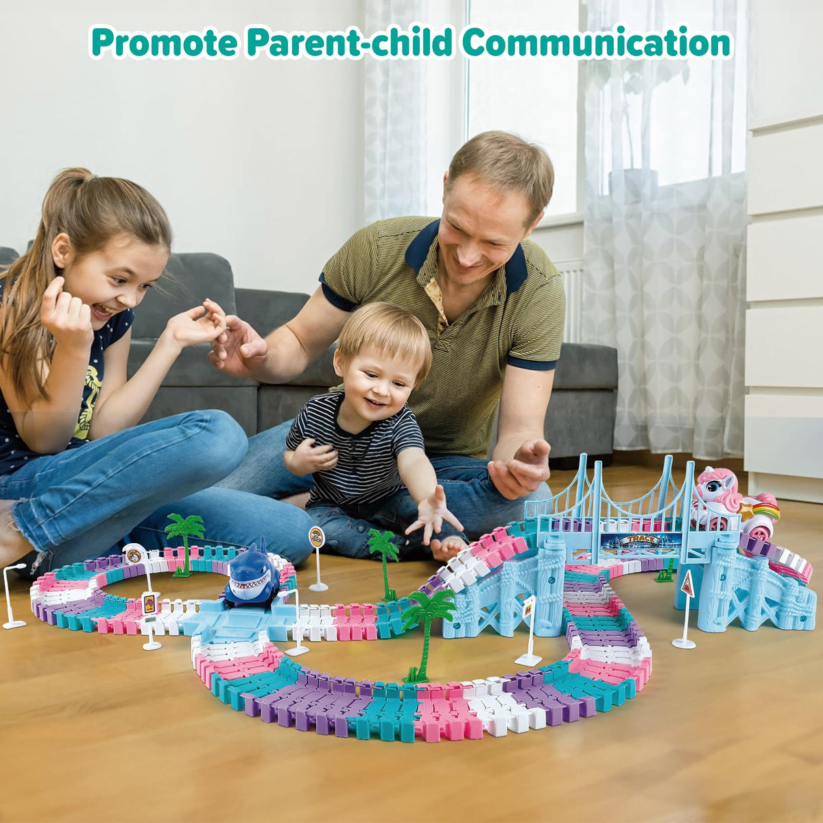 Kids assembling M SANMERSEN track builds fine motor skills