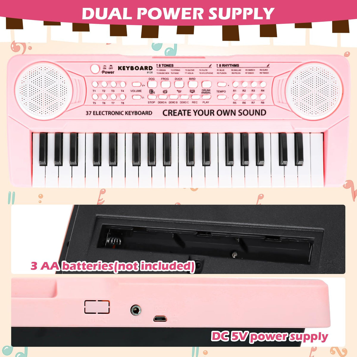 M SANMERSEN compact, portable kid keyboard for home and travel