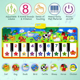 M SANMERSEN Piano Mat animal graphics close-up with bright colors.