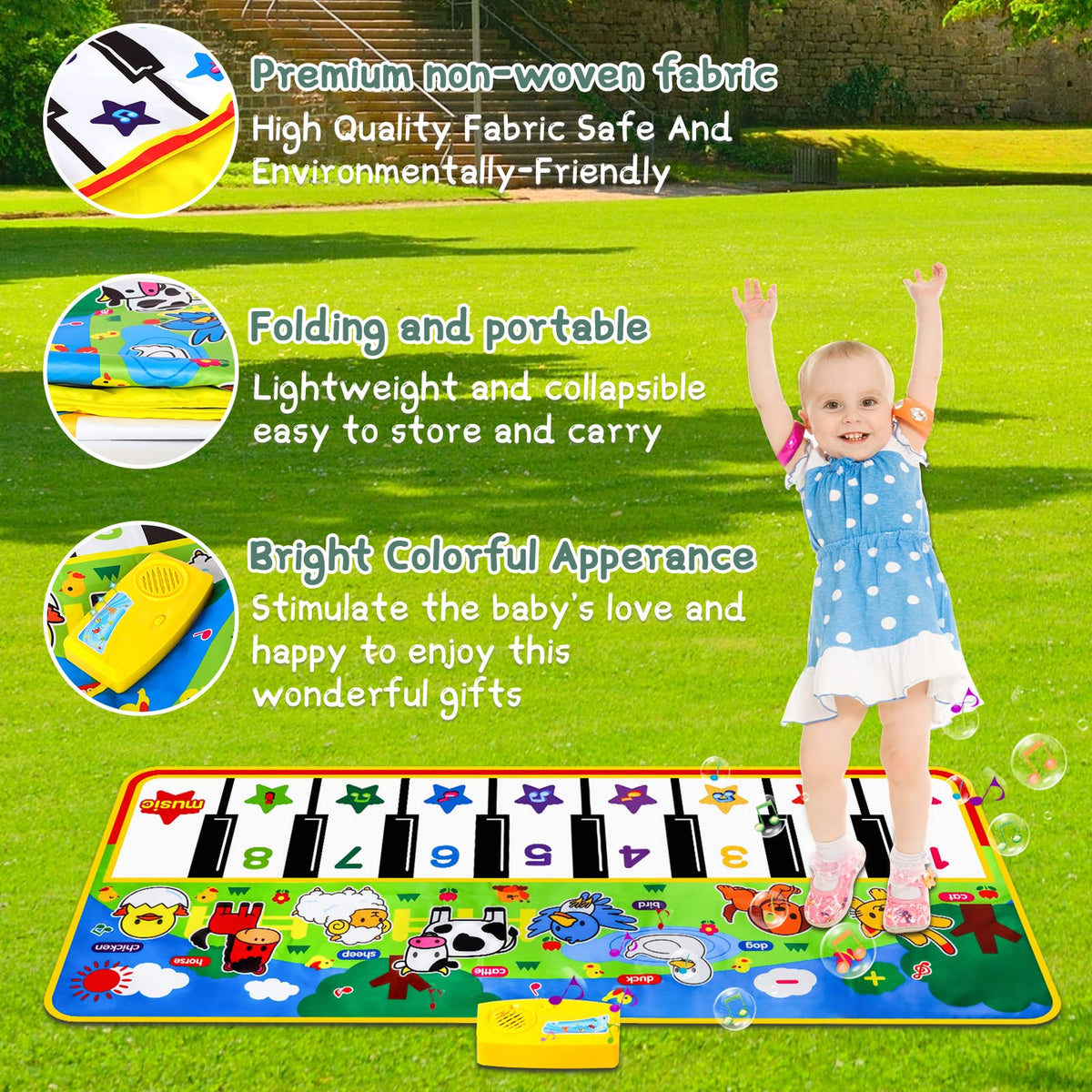 M SANMERSEN Piano Mat anti-slip soft fabric for safe play.