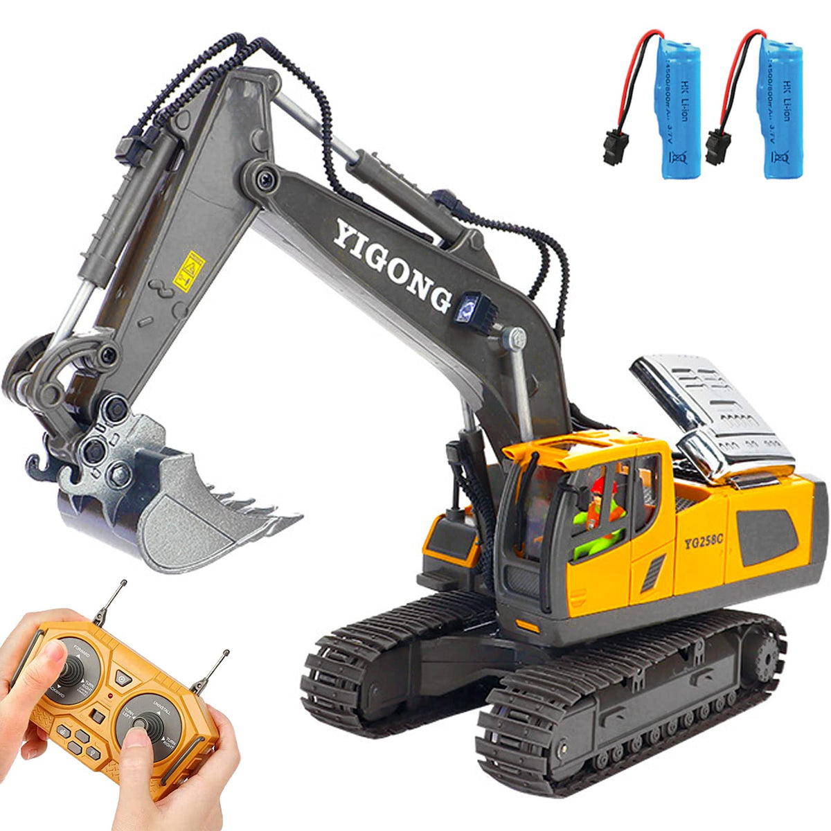 Mscredse remote-control excavator in yellow, built for outdoor play and realistic digging.