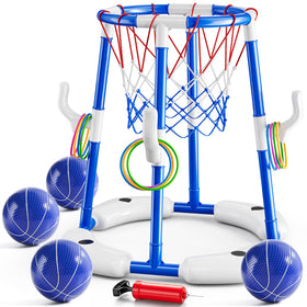 MSKOLER 2-in-1 pool basketball hoop floats stably for kid-friendly water play.