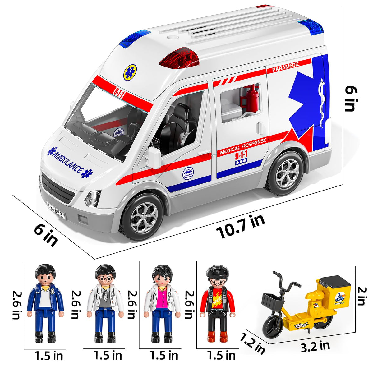 MSKOLER ambulance toy with removable figures and accessories.