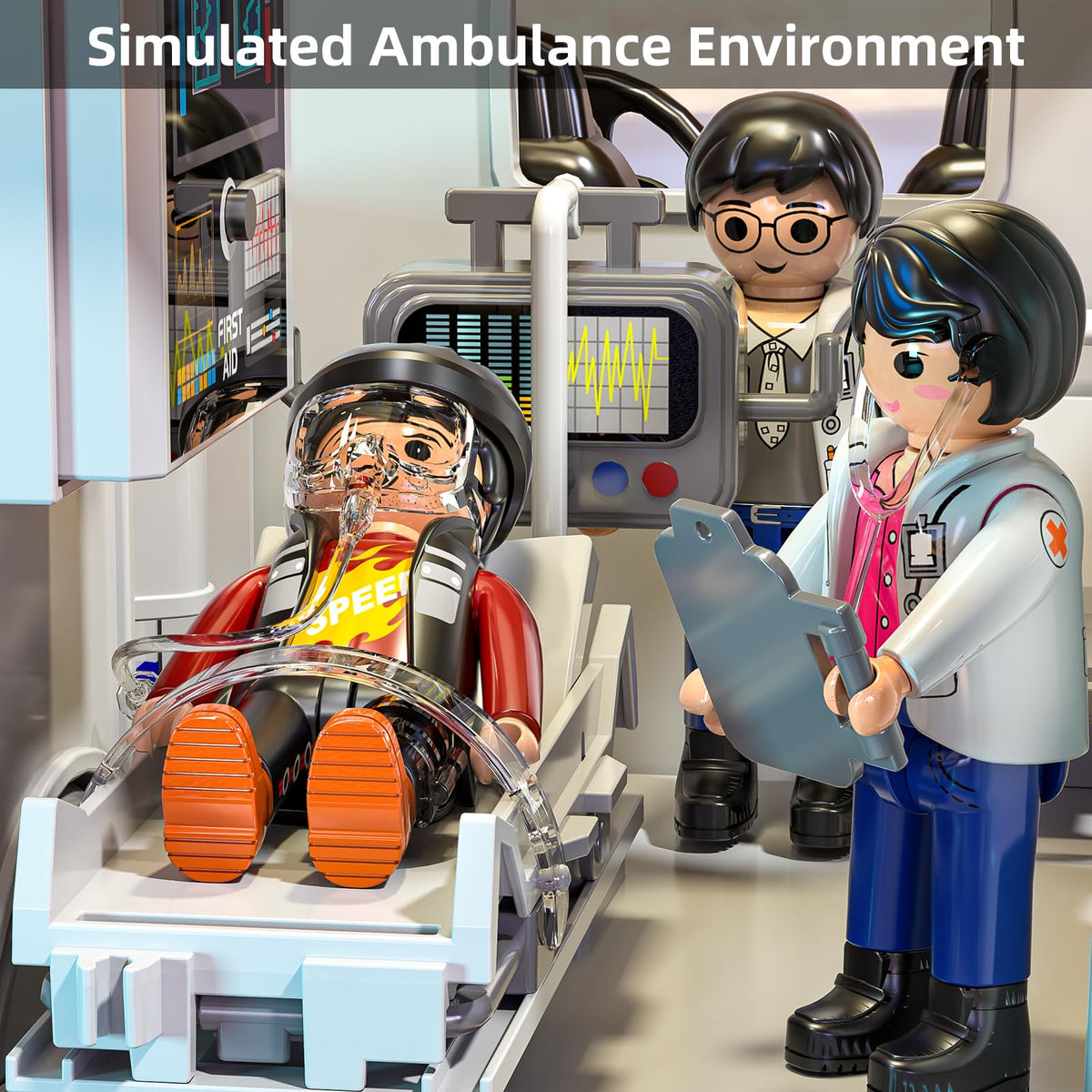 MSKOLER ambulance toy includes driver and riders for pretend rescue.