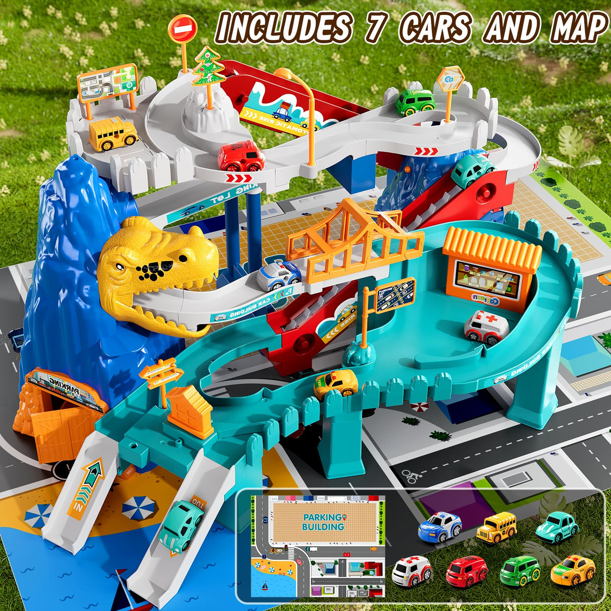 MSKOLER dinosaur race track supporting solo and group races